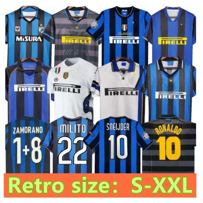 Inters Milans Retro soccer jerseys RONALDO CRESPO ADRIANO 97 98 99 00 03 04 07 08 09 2010 2011 Finals MILITO SNEIJDER J.ZANETTI vintage Men Kids-image-950179764