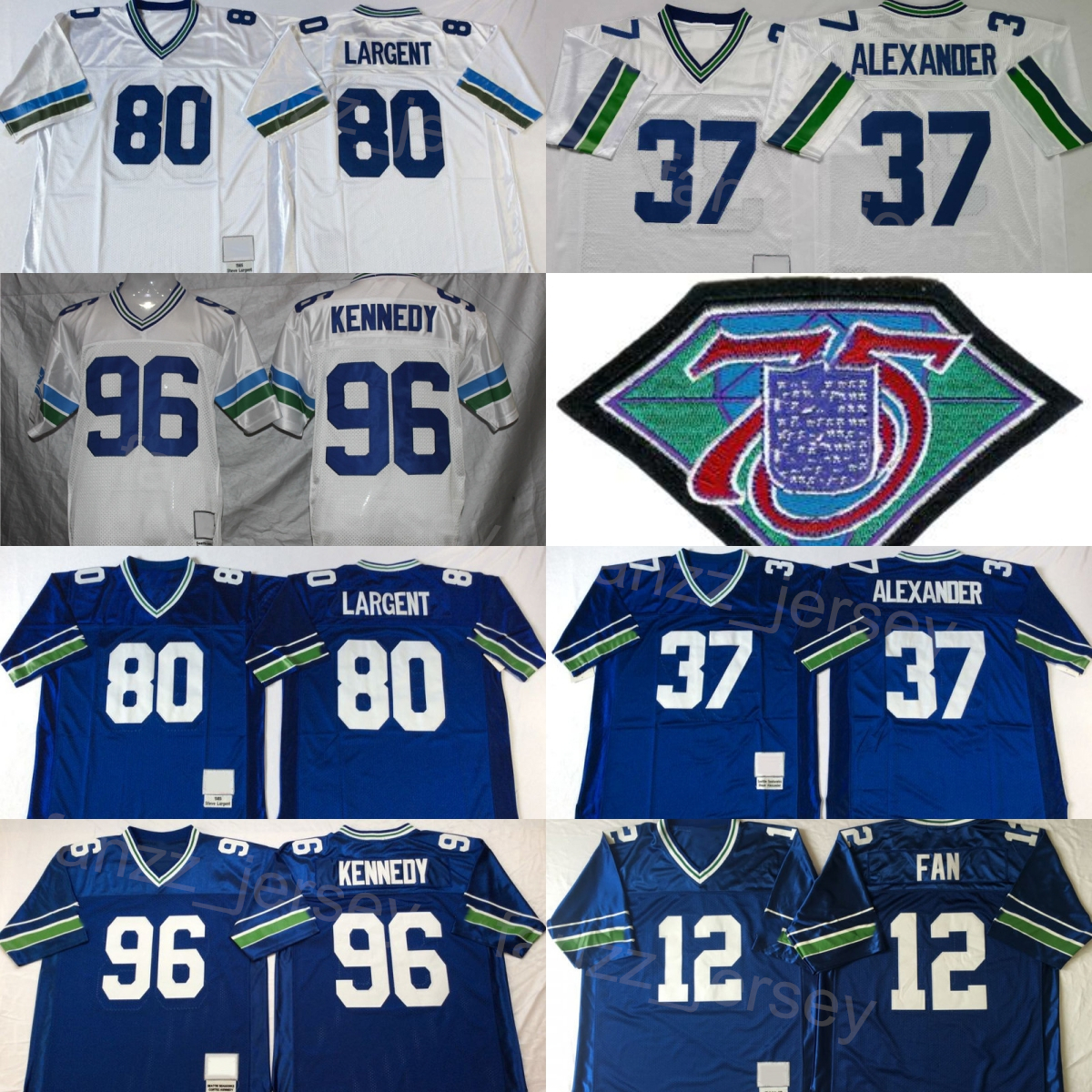 Vintage Football 37 Shaun Alexander Jersey 96 Cortez Kennedy 12 12th Fan 80 Steve Largent Retro Stitched Team Blue White For Sport Fans Breathable 7