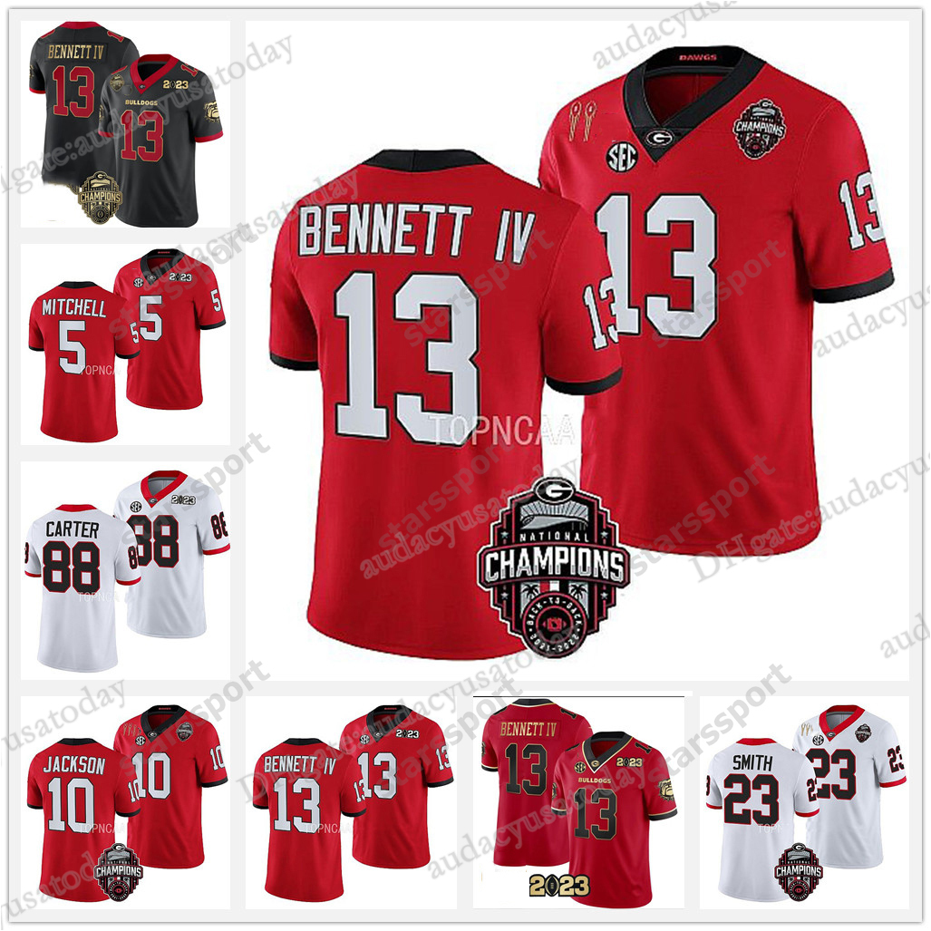 UGA Georgia Football Jerseys 2023 National Champions Jersey Stetson Bennett IV Milton Kenny McIntosh Edwards Ladd McConkey Mitchell Starks Bowers-image-950841207