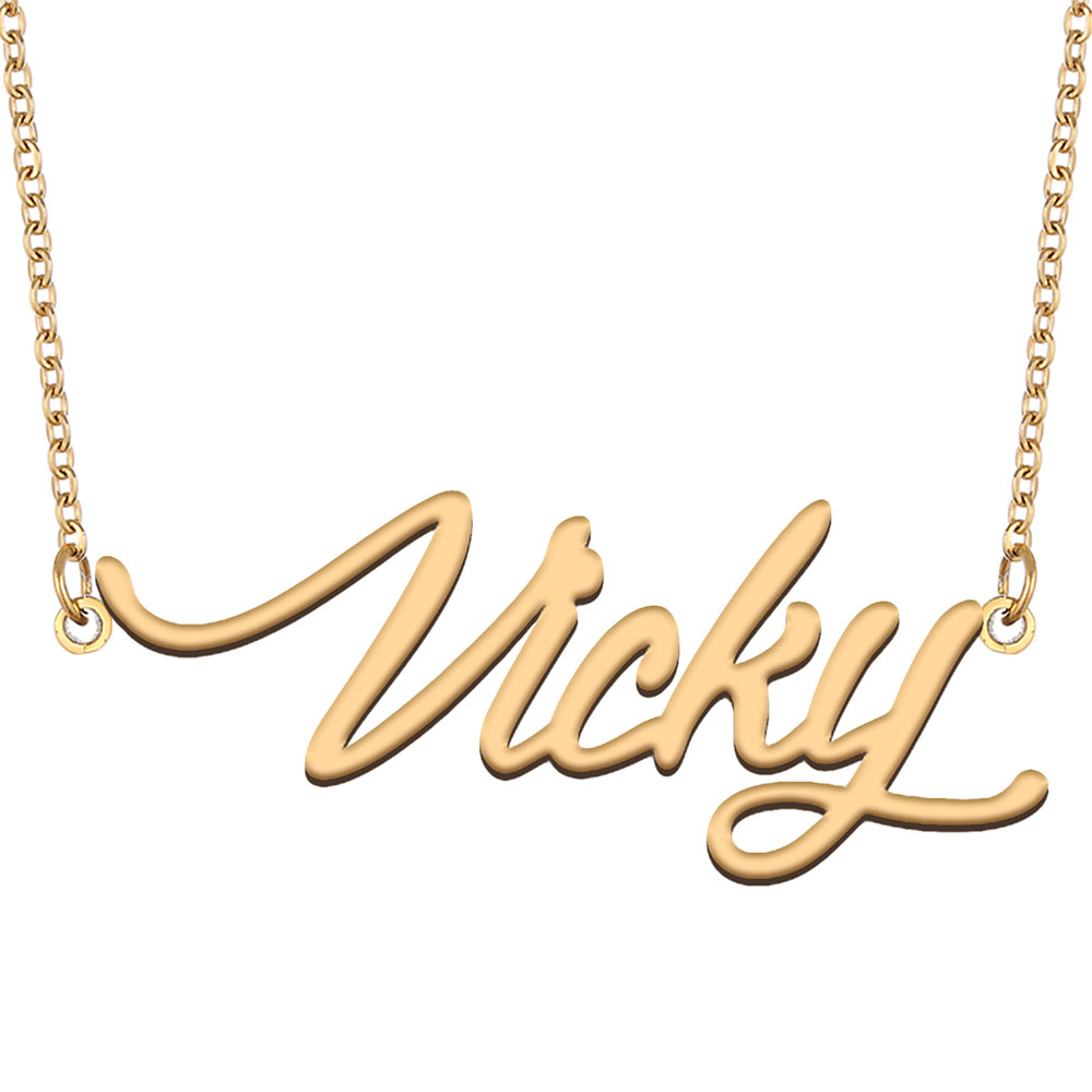 Vicky Name Necklace Pendant for Women Girls Birthday Gift Custom Nameplate Kids Best Friends Jewelry 18k Gold Plated Stainless Steel-image-530781340