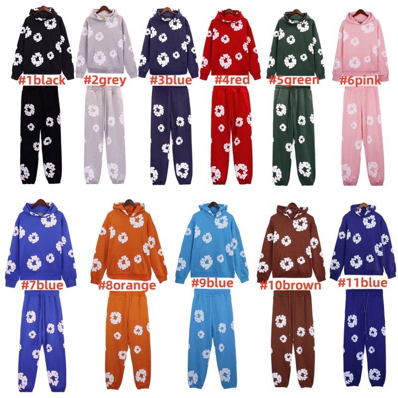 Designer Teaes Denim Hoodie Pants Set Style Kapok Printing Graffiti Men Women's Embroidered Hoodie Sweater Fashion Clothing-image-744334395