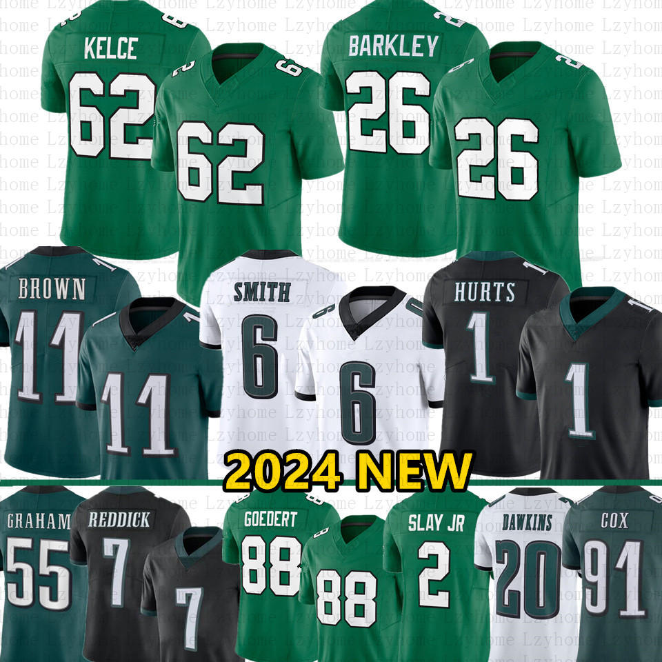 26 Saquon Barkley Jason Kelce Jalen Hurts Football Jersey AJ Brown Kelly Green DeVonta Smith Brian Dawkins Haason Reddick Darius Slay Goedert Mailata Reggie White 