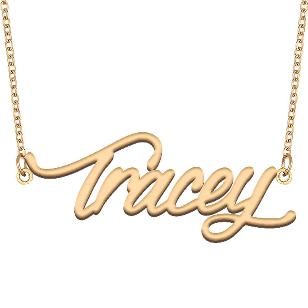 Tracey Name Necklace Personalized for Women Stainless Steel Nameplate Necklaces - 18K Gold Plated Minimalist Jewelry Gift for Her-image-606267322