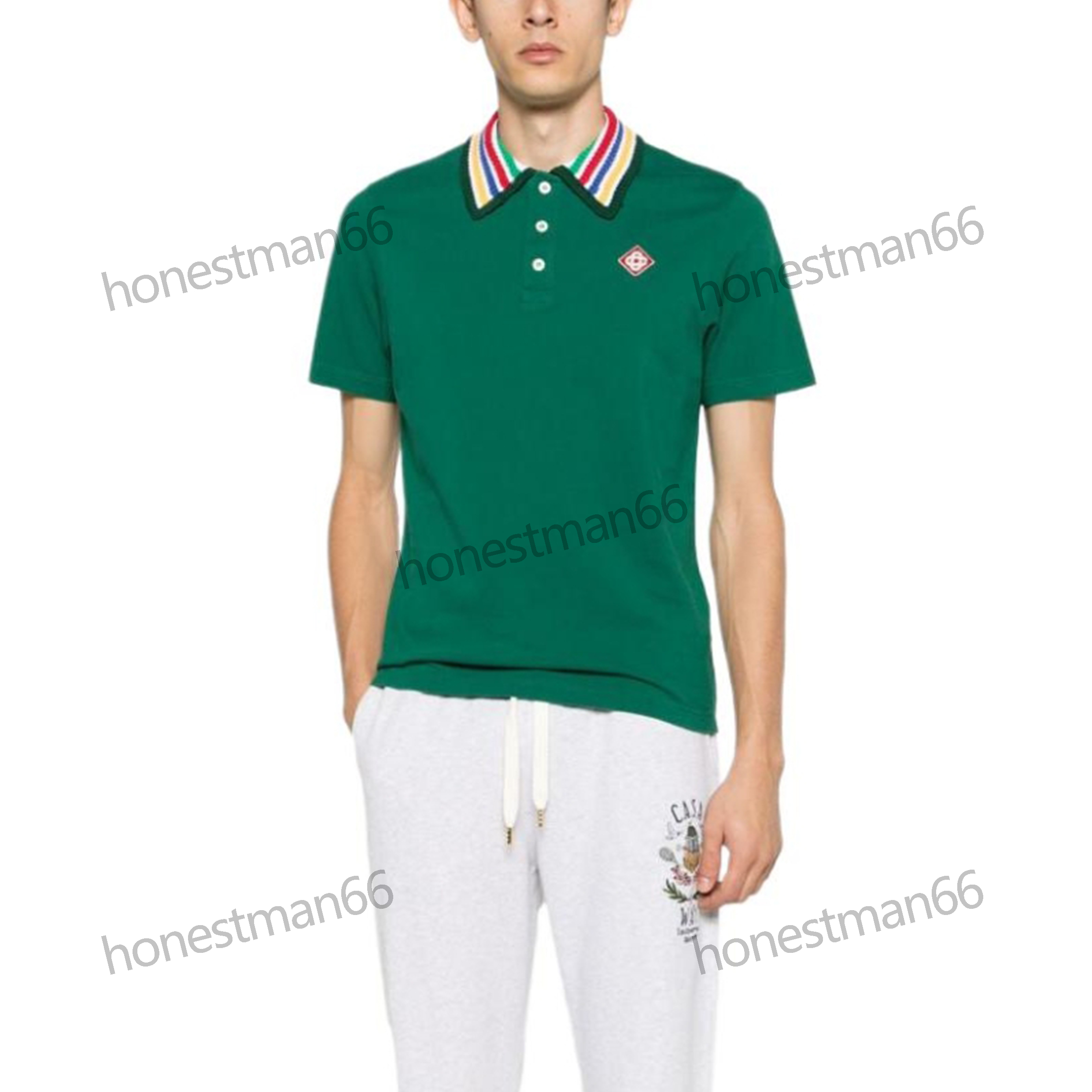 24SS Casablanca T-shirt décontracté Hauts pull amples casablanca New Academy col tricoté Style Haut en tricot à manches courtes casablanc Hawaii