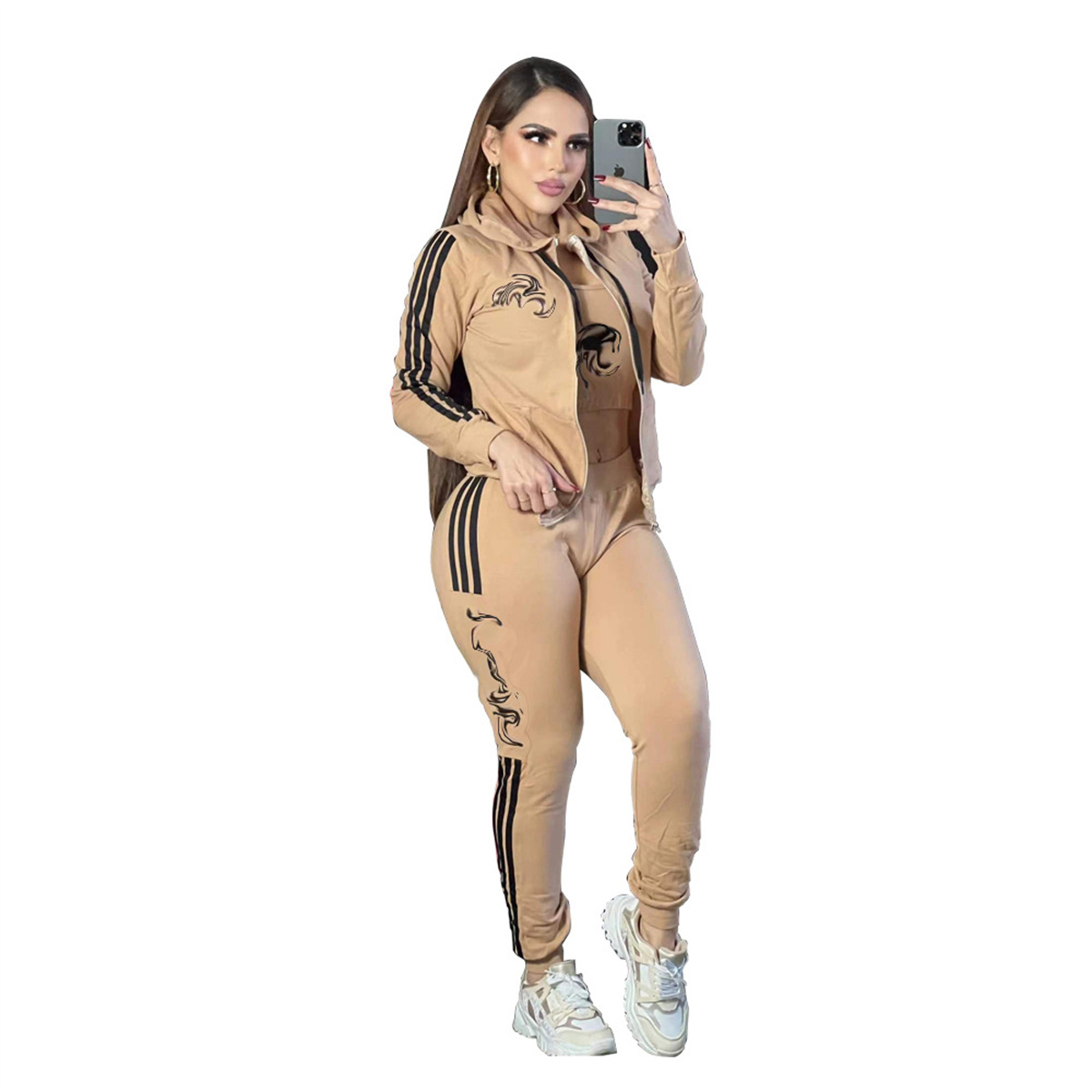 Designer Femmes survêtements de piste de luxe à manches longues à manches longues à capuche à swets poches vestes pantalons leggings 2 pièces.
