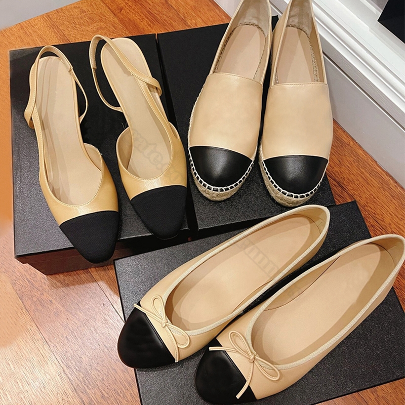With Box Designer Chaneles shoes for woman Slingbacks Sandals Chunky High Heels Fisherman Shoes Espadilles Ballet Flats Party Letter Bow Ballerin-image-951135094