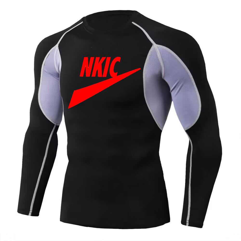 Men Fitness T-Shirt Compression Under Base Layer Top Long Sleeve Tights Sports Quick Dry Running T-shirt Gym T Shirt Brand LOGO Print-image-843480522