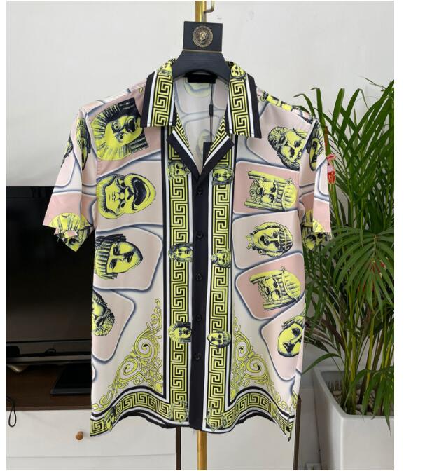 Premium Greek fret Floral Print shirts Men Clothing Luxury Royal Style Baroque lapel Short Sleeve Polos Shirt Mens Casual cardigan Tops