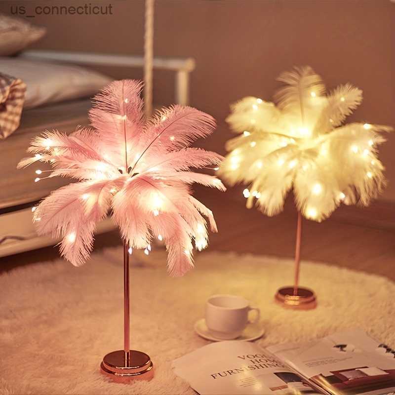 Table Lamps Feather Design LED Table Lamp for Kids - Battery-Powered Portable Ideal Bedroom Decor for All Z260207-image-951516932