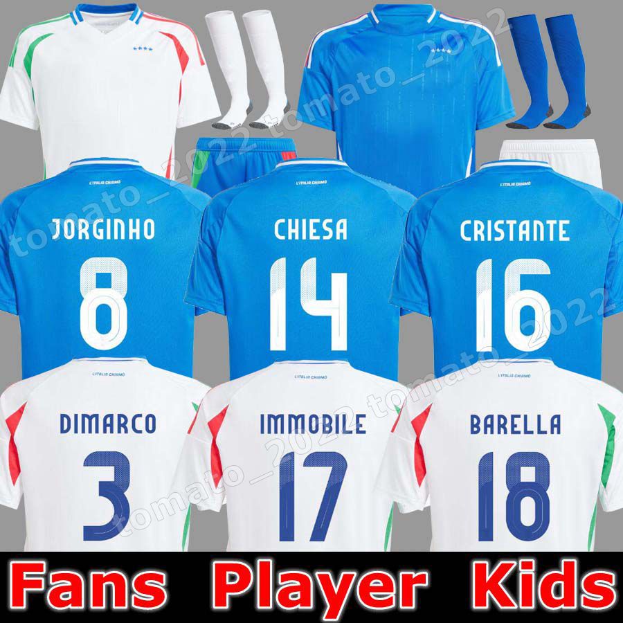 Italy Soccer Jersey 2024 Italian National Team Football Shirt SCAMACCA IMMOBILE CHIESA RASPADORI JORGINHO BARELLA BASTONI VERRATTI 