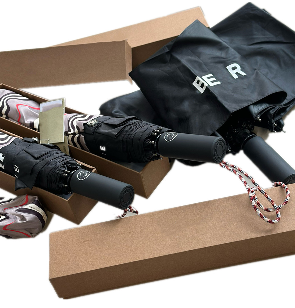Designer Black Umbrella Fully Automatic Classic Letter Printed Sun Protection Black Glue Umbrella British Fashion Portable Umbrella Gift Box a05-image-1096137021