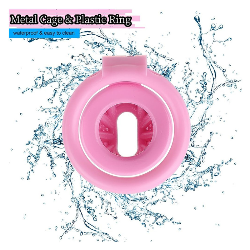 Chastity Device Cock Cage Miyoti Upgraded Super Small Lightweight Pink Metal Chastity Cage with 4 Different Sizes Removable Plastic Rings Chastit-image-1086887334