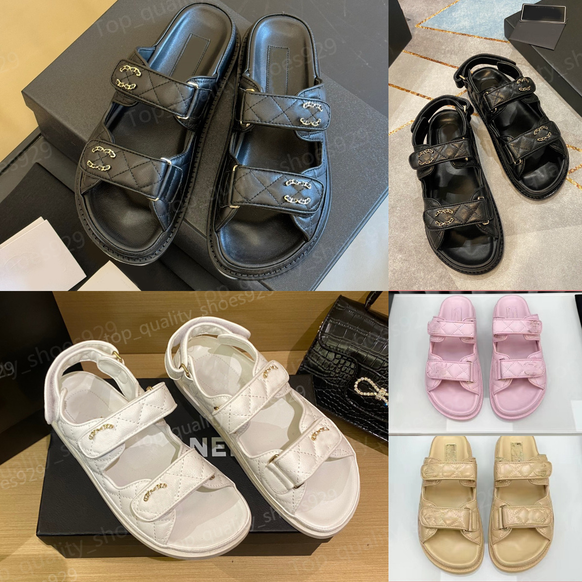 Dad sandals famous designer women designer heels Calfskin Sandles Strap slippers Platform Flat Heel slides Platform Diamond Buckle Sandal non-sli-image-951986226