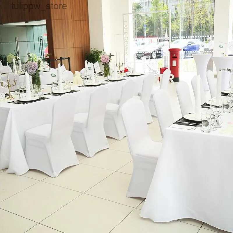 Chair Covers 100 pieces White Wedding Chair Cover Universal Stretch Polyester Spandex Hotel Meeting Party Chair Covers Wholesale L240315-image-951858985