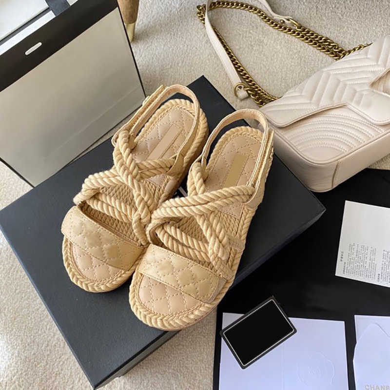 Rope shoe luxury sandal famous designer woman tory for Woven summer man pool outside Metal blade leather with box comfort flat slipper lady slide-image-951909858