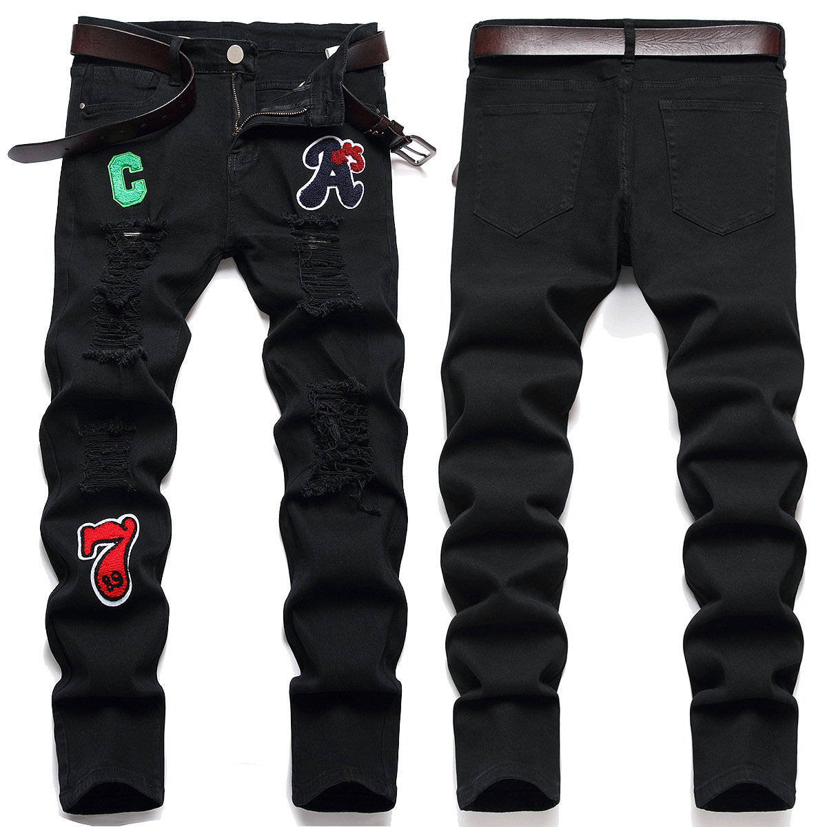 Men's Jeans Patterned Micro-Elastic Black Pants Selected High-Quality Fabric Slim Straight Tube