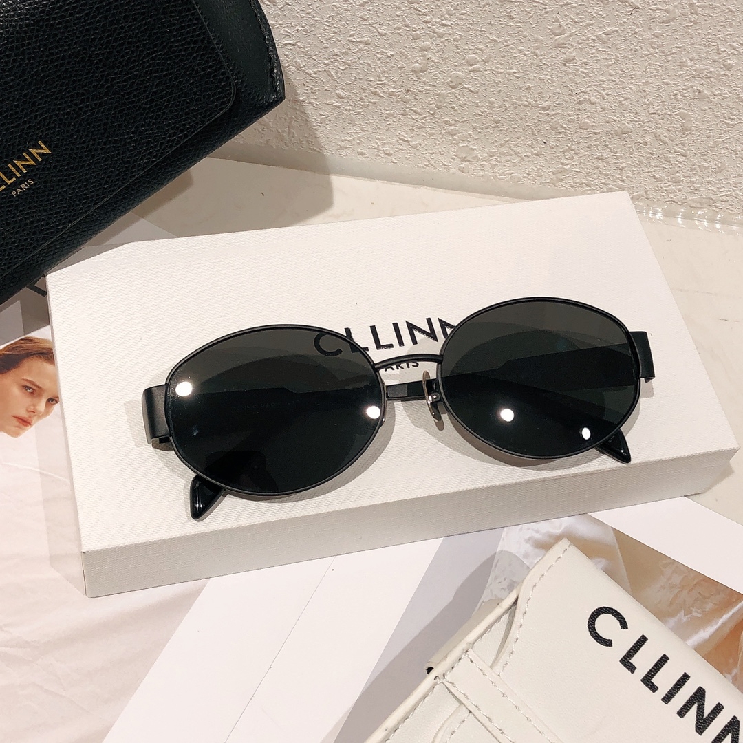 Womens Triomphe Oval Frame CLLINN Designer Sunglasses 40235 Women Metal Mirror Legs Green Lens Sunglasses Retro Small Round Frame Sexy Little Women 40194 Glasses 
