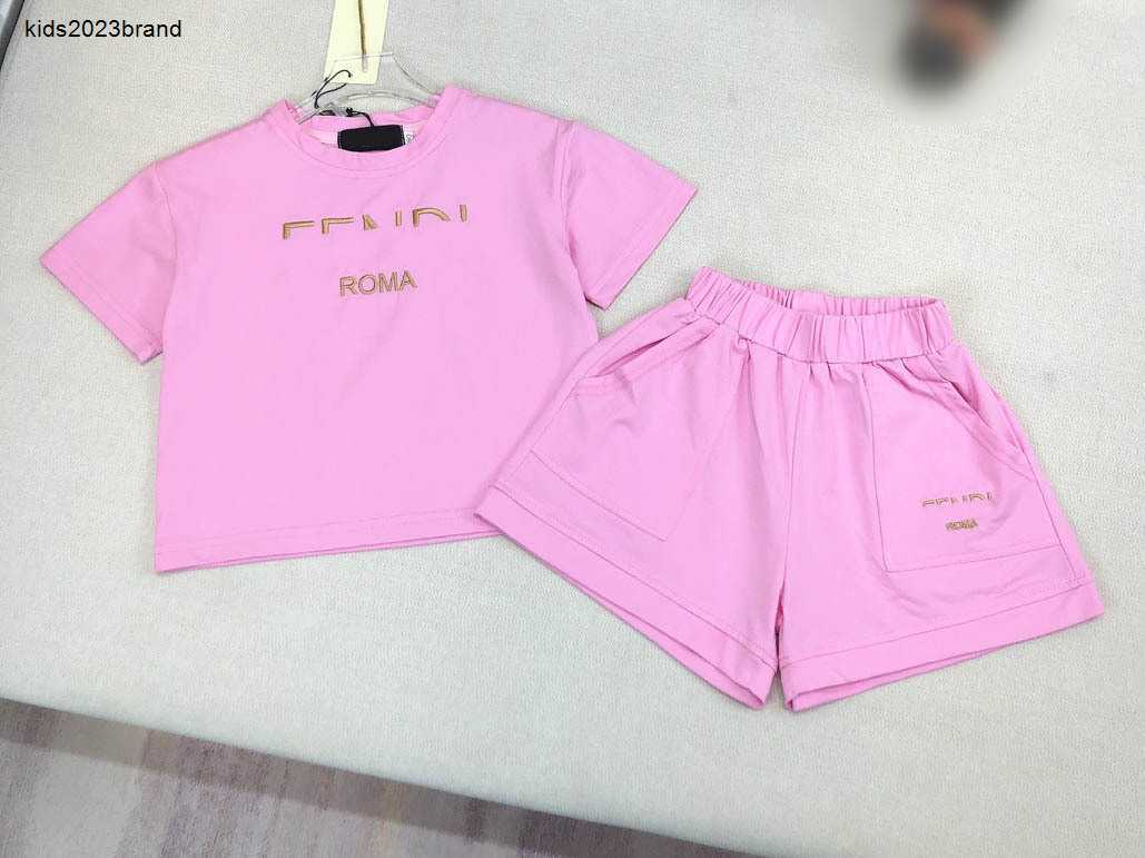 New kids two-piece set Gold embroidered letters Short sleeve baby tracksuits Size 90-150 CM summer T-shirt suits girls t shirt and shorts 24Mar-image-952299708