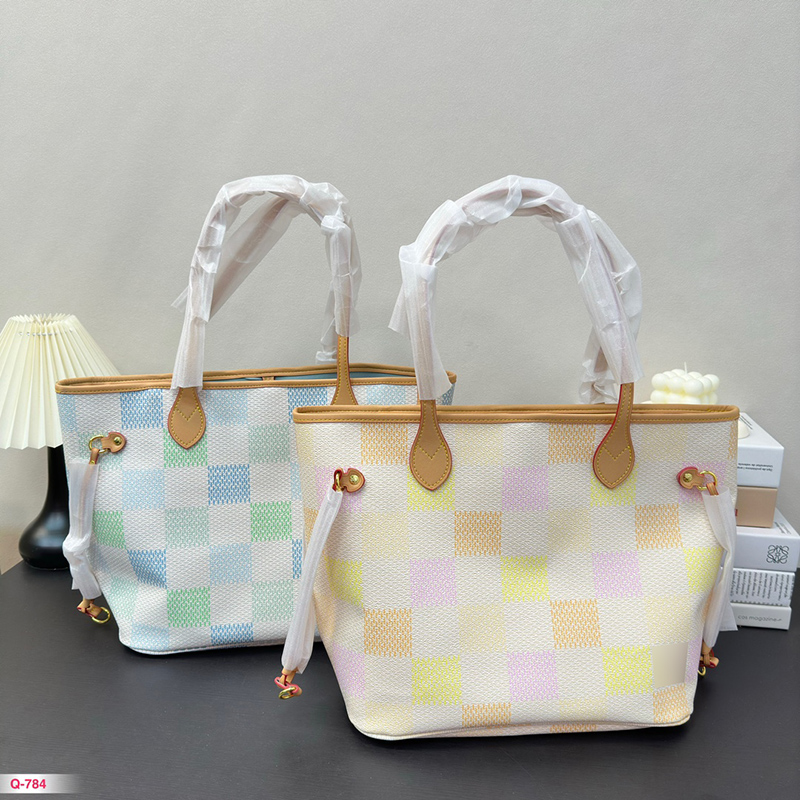 Summer Color Fashion Shopping Totes Woman Large Handbags Travel Plaid Check Shoulder Bag with Wallet Purse Classic Package-image-952292608
