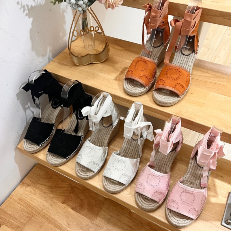 2024 New Arrival Women Fashion Espadrilles Wedge High Heels Genuine Leather Luxury Designer Shoes Woman Open Heels Buckle Slingbacks High Quality-image-952104804