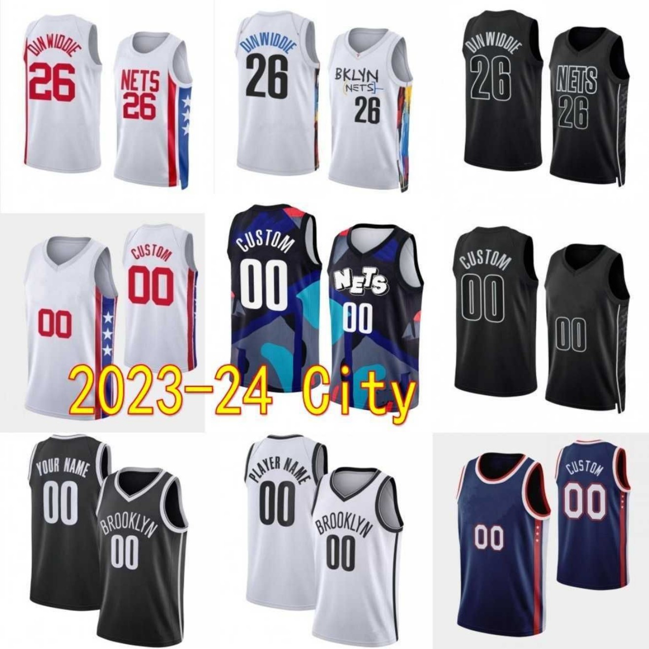 2023-24 City Basketball Jersey Ben 10 Simmons Seth 30 Curry Mikal 1 Bridges Spencer 26 Dinwiddie Joe 12 Harris Cameron 2 Johnson Patty 8 Mills Ni-image-952444817