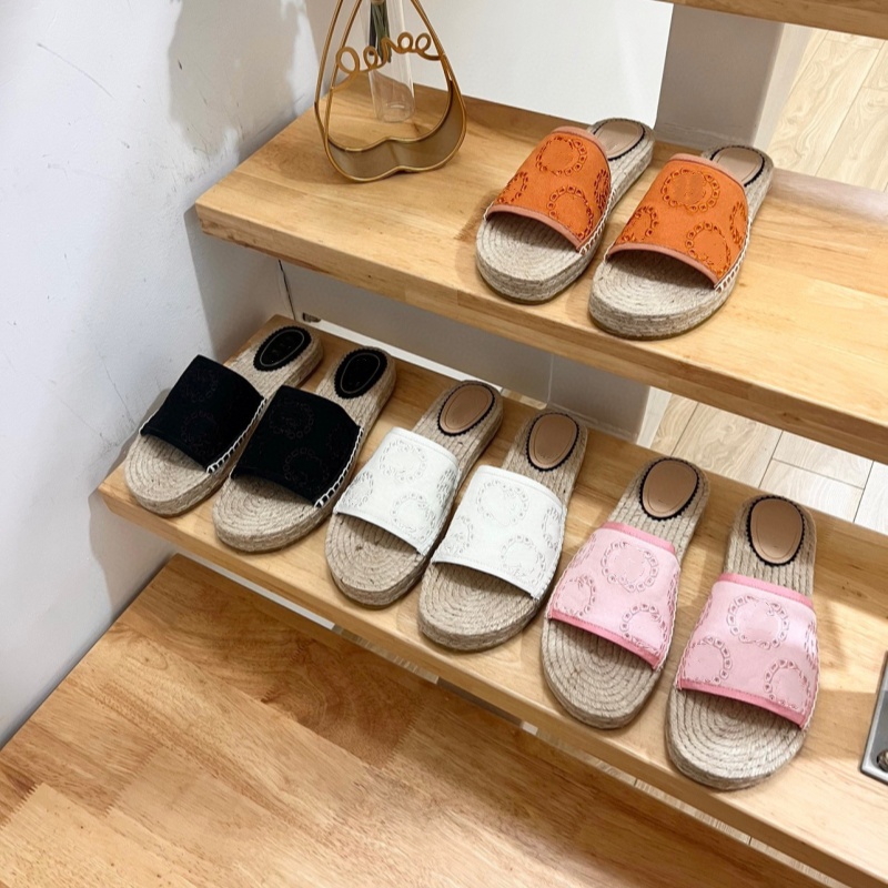 2024 New Arrival Women Espadrilles Slippers Fashion Genuine Leather Luxury Designer Shoes Woman High Quality Brand Sandals Flats Straw Sewing Sho-image-952120712