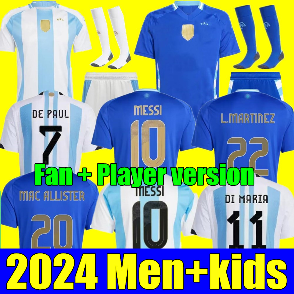 2024 Argentine Soccer Jerseys Messi Otamendi J. Alvarez de Paul Dybala Martinez Maradona Fan Player Version Football Chemises 24 25 Hommes Di Mar