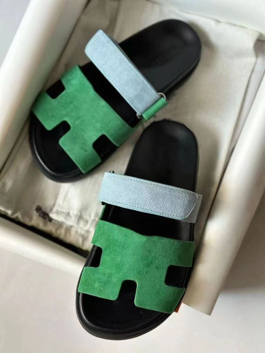 slide designer Slippers Beach Classic Flat Sandals Luxury Summer Lady Leather Flip Flops Top Quality Men Women Slides Size 35-46 With box dust bag 