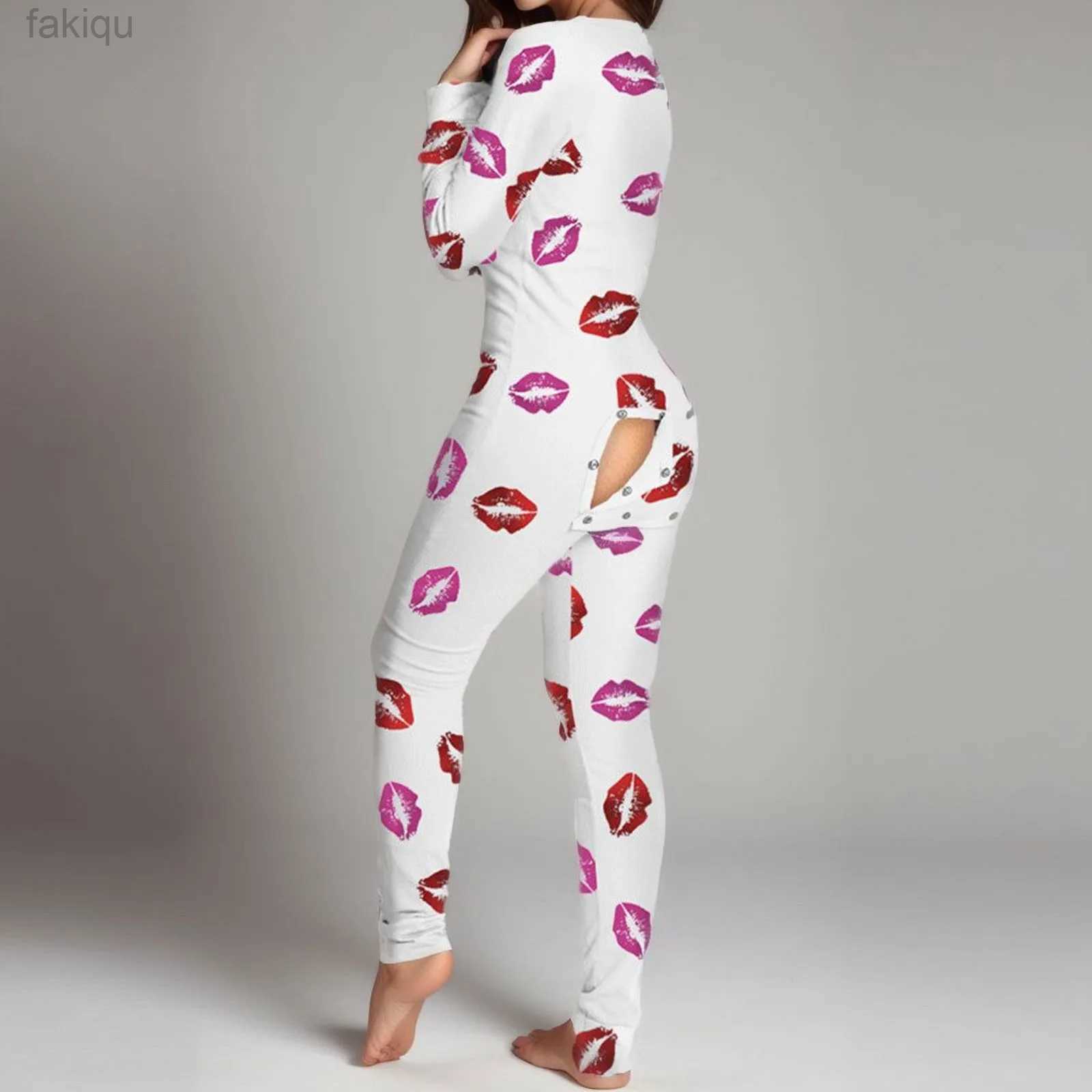 Pyjamas sexy Valentines femmes une pièce bout à bout col en V à manches longues vêtements de nuit adulte barboteuse sexy body pyjamas combinaison