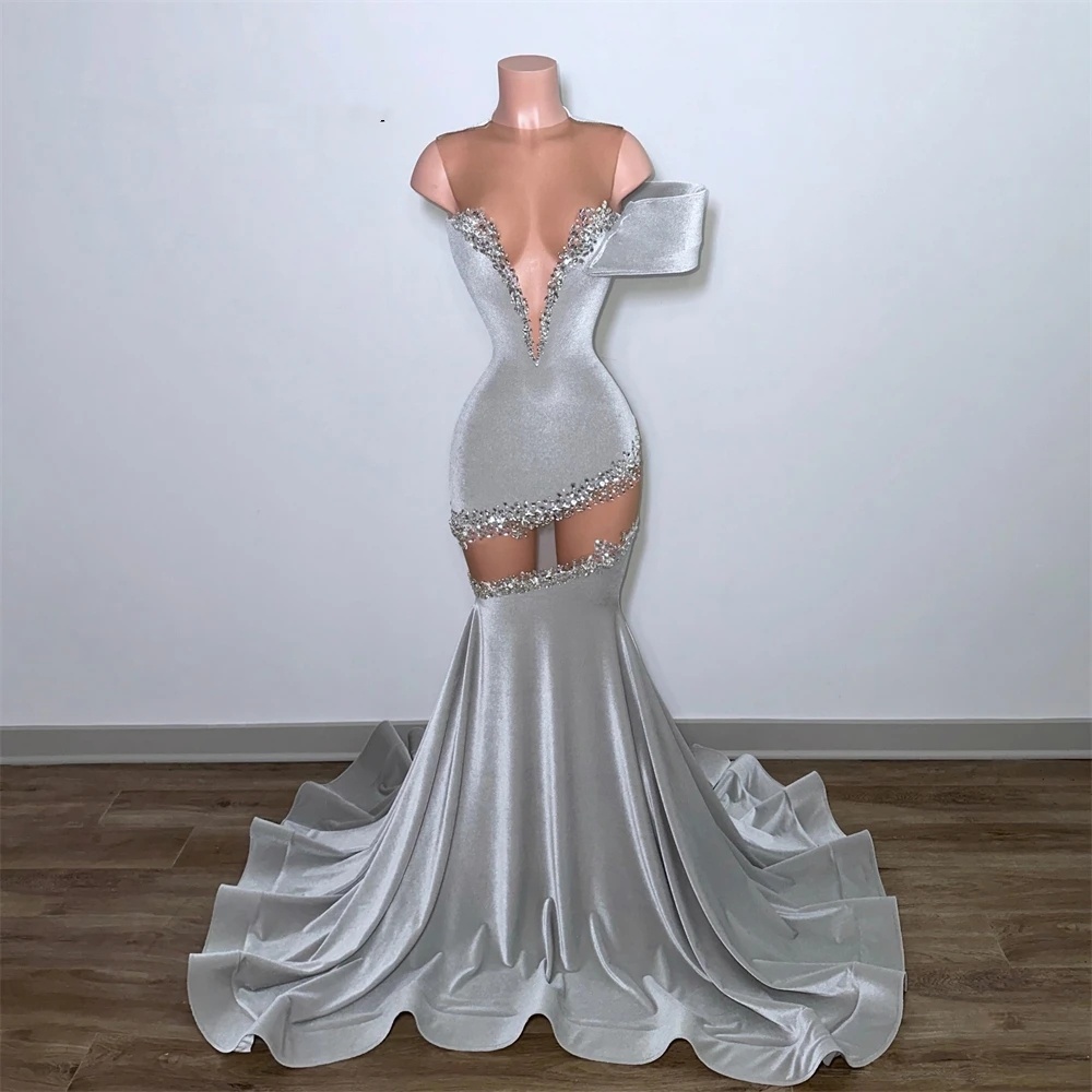 Sier veet sirène robe de bal 2024 fille noire one épaule plus taille de fête de fête de fête vestidos de novia