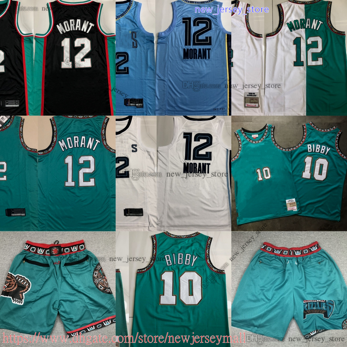 Classic Retro Authentic Embroidery 1998-99 Basketball 10 MikeBibby Jerseys Retro Green 12 JaMorant Real Stitched Breathable Sport High Quality Ma