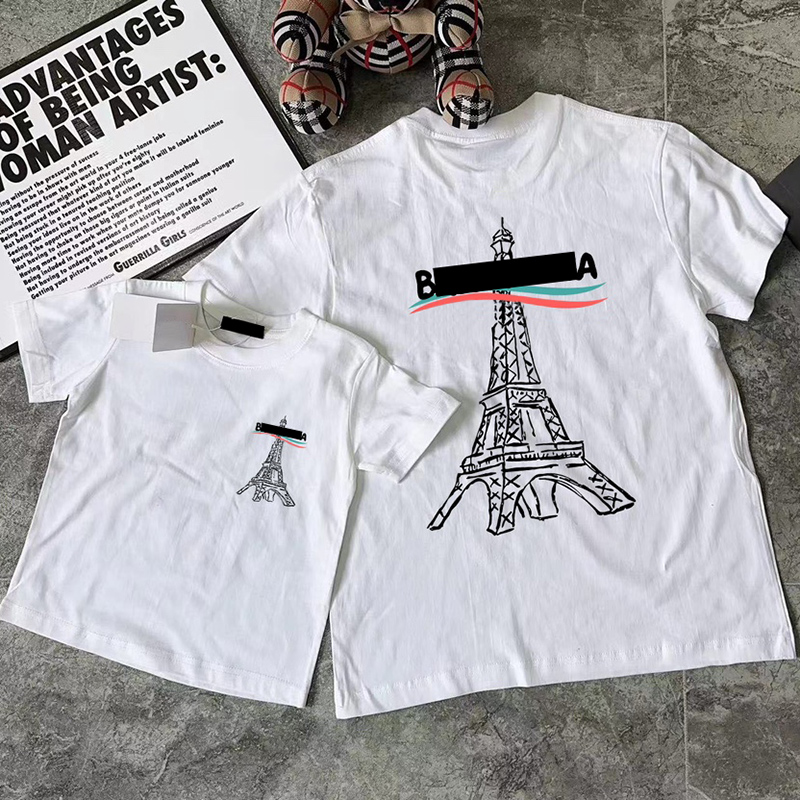 Summer kids T-shirts family wear parent-child attire short sleeves tees candy colored casual top with letter design cotton tee-image-773831995