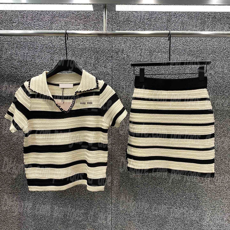Luxury Women Dress Knits Set Striped Casual Short Sleeve Skirts Tops Outfits Designer Polo Knitted Dresses Sets 