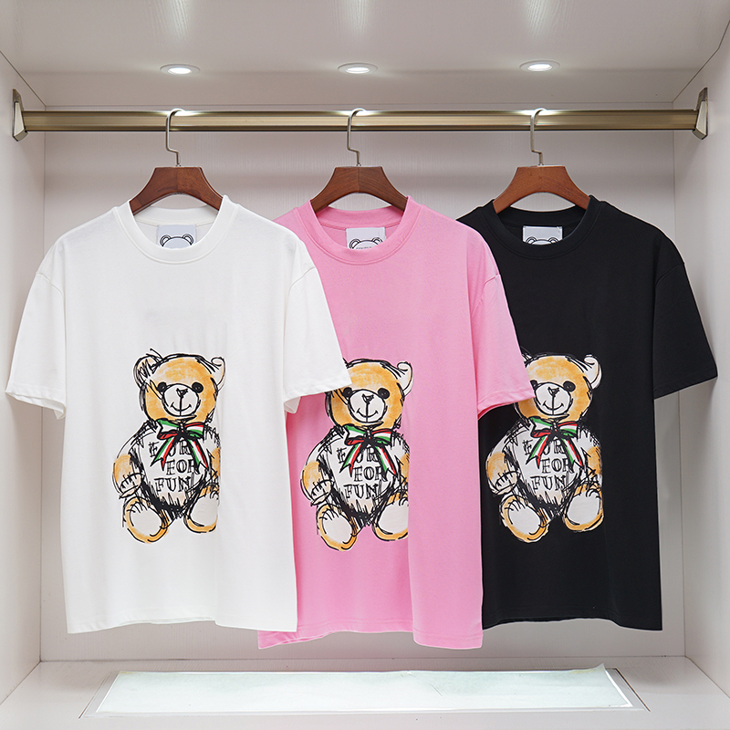 Cartoon bear T-Shirt for men woman summer tees unisex short sleeve pure cotton popular pattern Tshirts with double styles-image-837090801