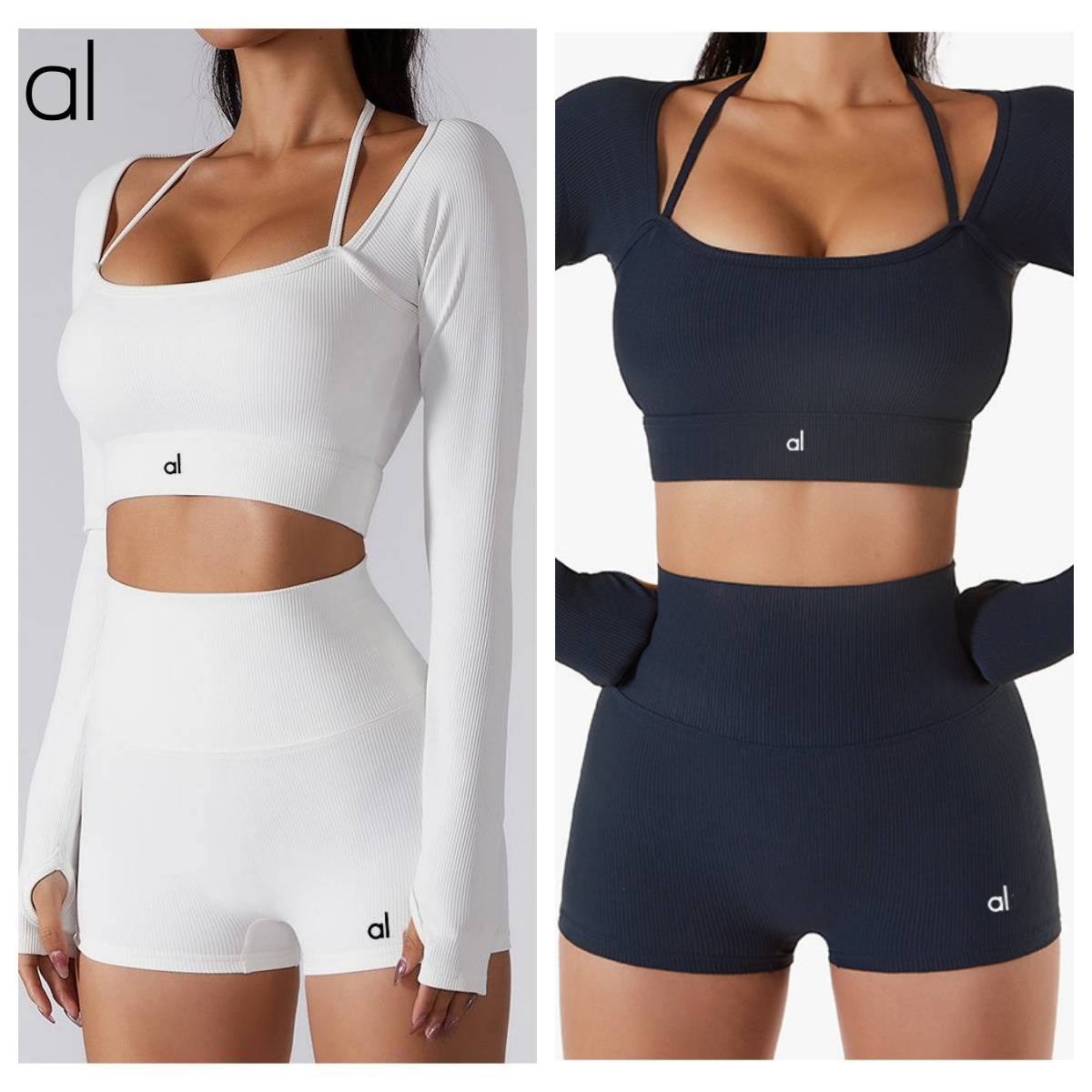 AL-124 Women Yoga Suits Sports Shirts+Shorts Set Long Sleeve Yoga Shirts Shorts Quick Dry Sweatshirt Boxer-style Sets 