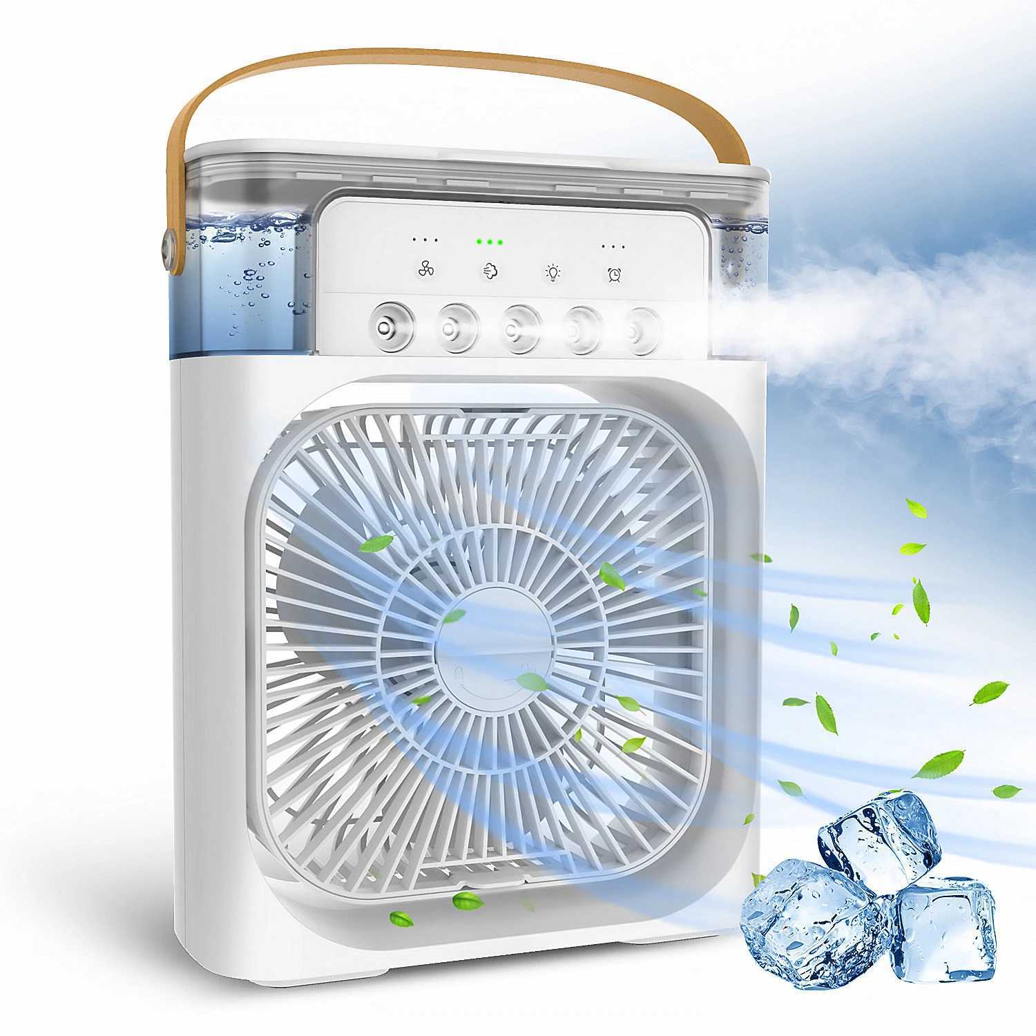 Electric Fans Electric Fan Mini Air Conditioner For Water Cooling In Portable Room Fan 5 Desktop USB Spray 7 Color LED Humidification Lamp 240319-image-953549883