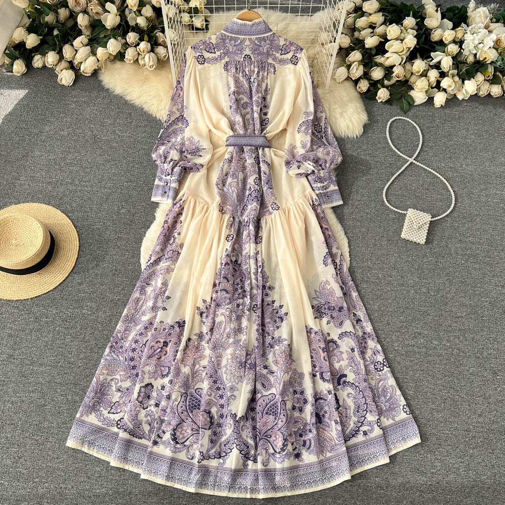 Casual Dresses Designer Runway Women V Neck Maxi Dress Elegant Spring Flower Print Green Lacu Up Bow Ladies Holiday Long Vestidos