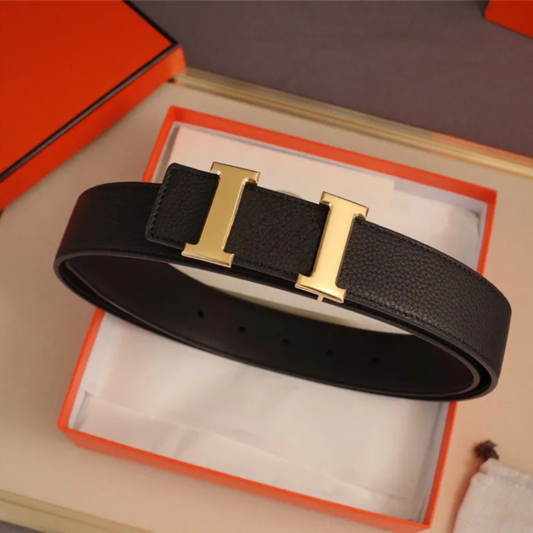 Ceinture de créateur de luxe boucle carrée cuir de vachette boucle dorée large homme femme largeur 3,8 cm