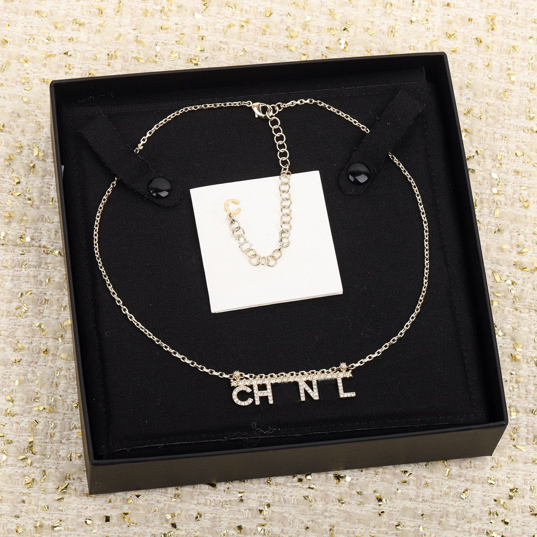 Luxury quality charm pendant necklace with diamond and words design in 18k gold plated have stamp box PS3241B