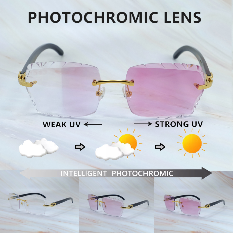 Lunettes de soleil photochromiques Vintage Big Diamond Cut Changement de couleur Deux couleurs Lentilles 4 saisons Lunettes Cadre Carter Lunettes