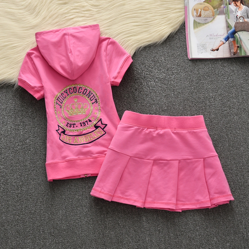 2024 Summer Cotton Juicy Embroidered and Rhinestone Leisure Sports Set Women Short Sleeve and Short Skirt Two Piece Tennis Suit-image-953998332