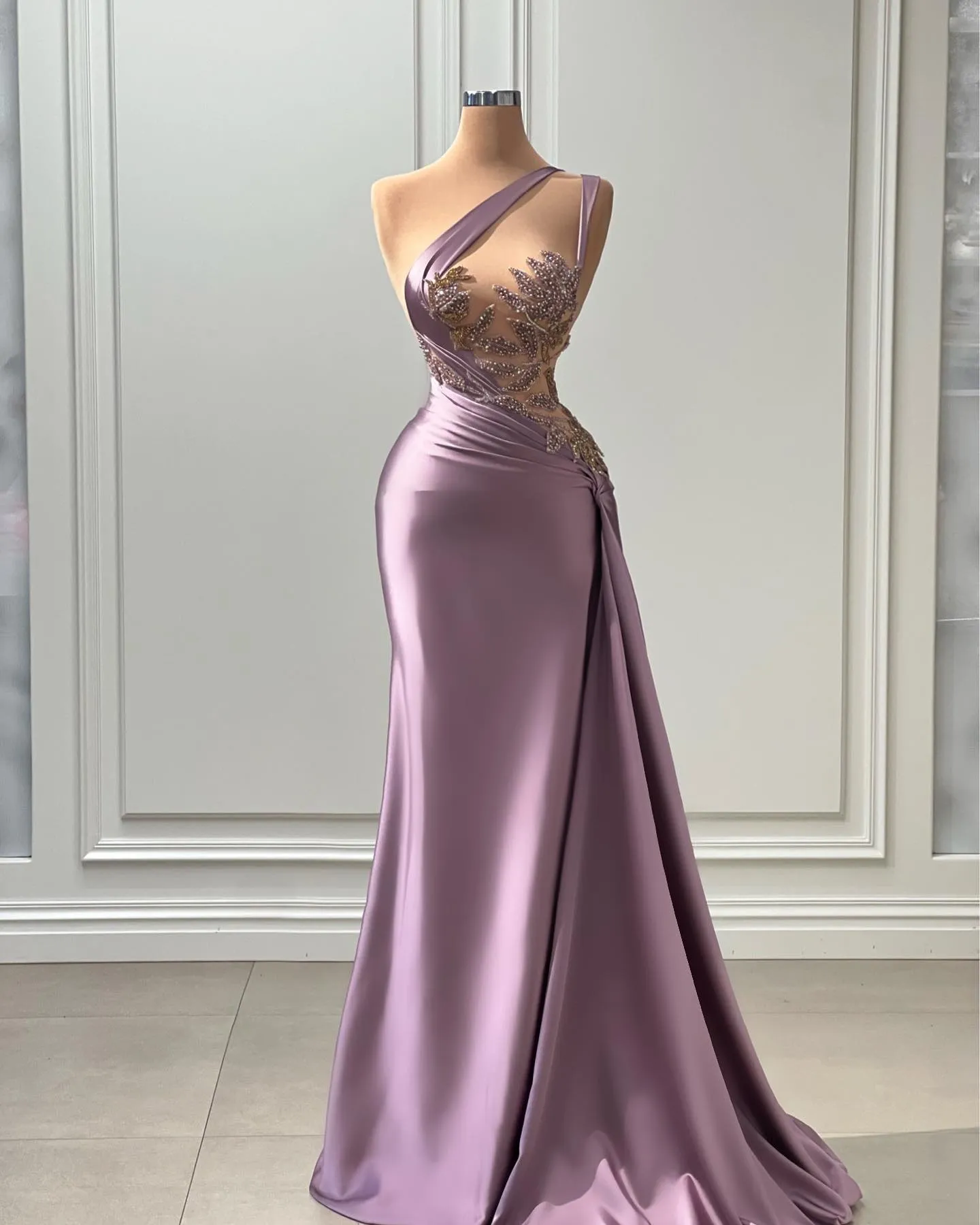 Sexy Mermaid evening dresses elegant straps pearls illusion bodice promdress satin dresses for special occasions floor length robe de soiree