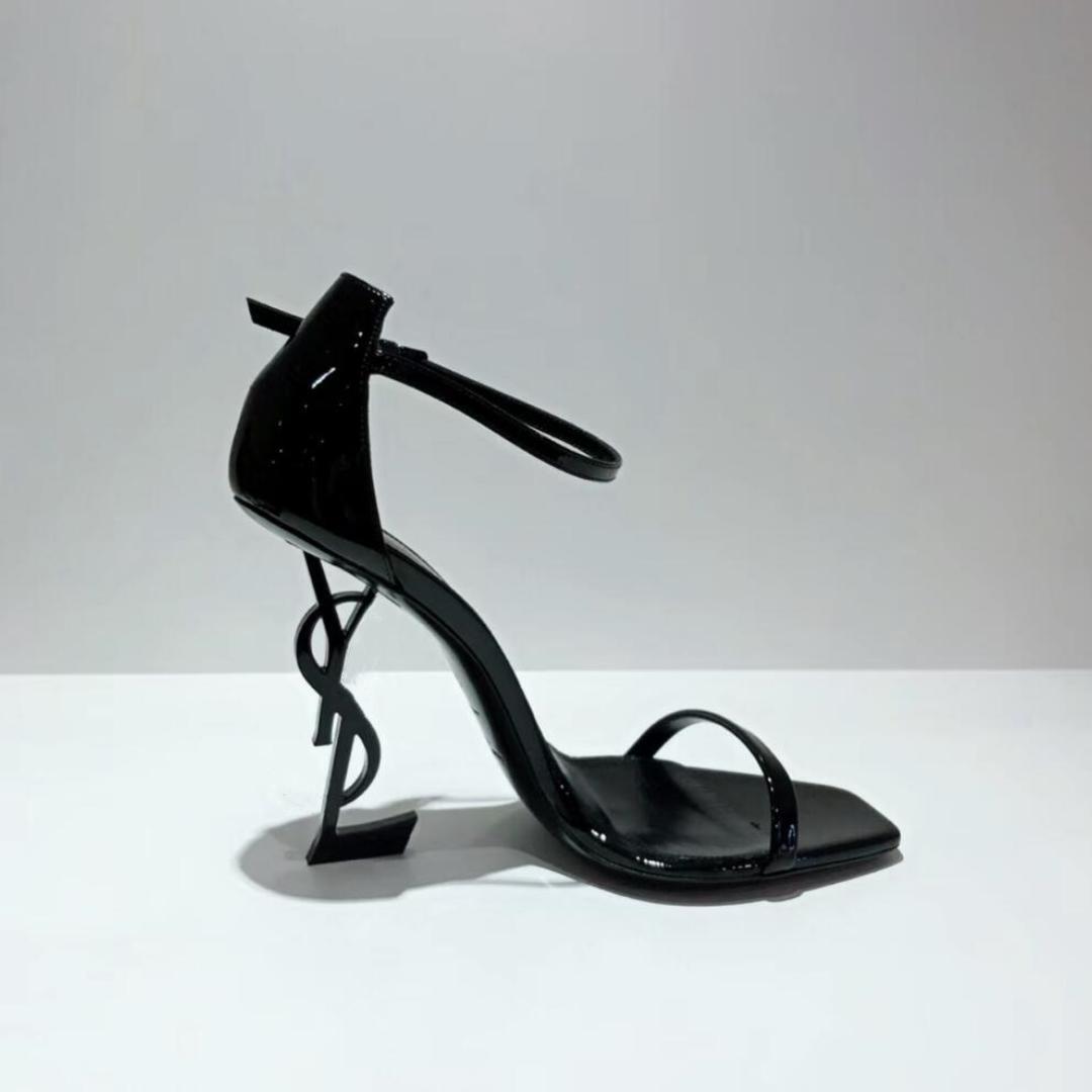 Sandales à talons hauts Saint Laurent Luxurys Designers Chaussure Paris Robe Classiques Femmes 10cm 8cm Talons Noir Or Or Mariage Bas avec sac à