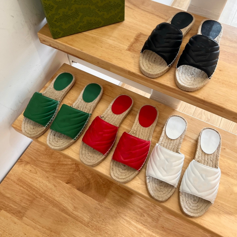 Brand Designer Espadrilles Women's New Arrival Slippers Fashion Genuine Leather Luxury Shoes Woman High Quality Sandals Flats Flip Flops Str-image-954186107