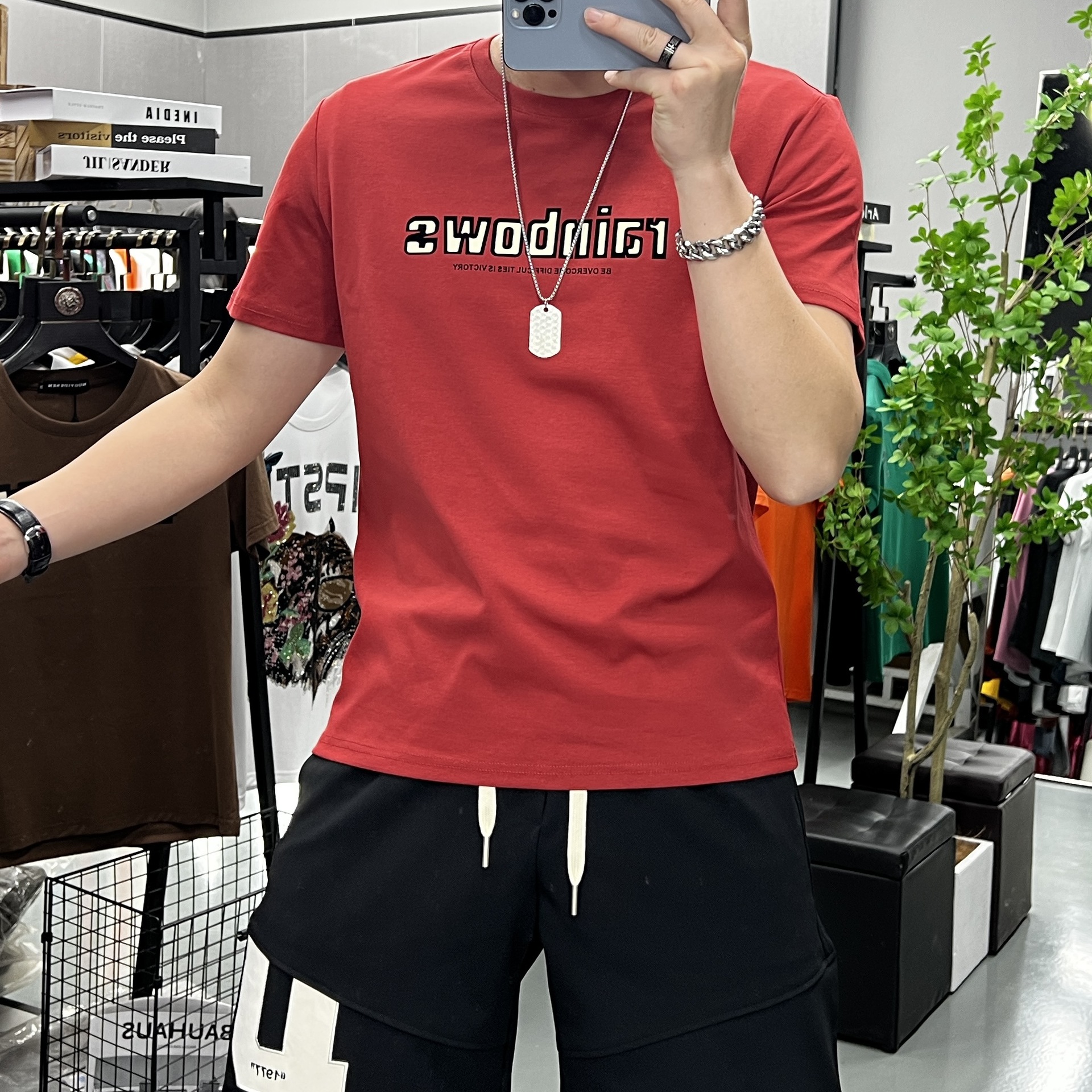 Men's T-Shirts Short Sleeved Men T-shirt Trendy Letter Printing Causal Homme Tees Base Shirt Slim Cotton Summer New Plus Size 7xl Clothing