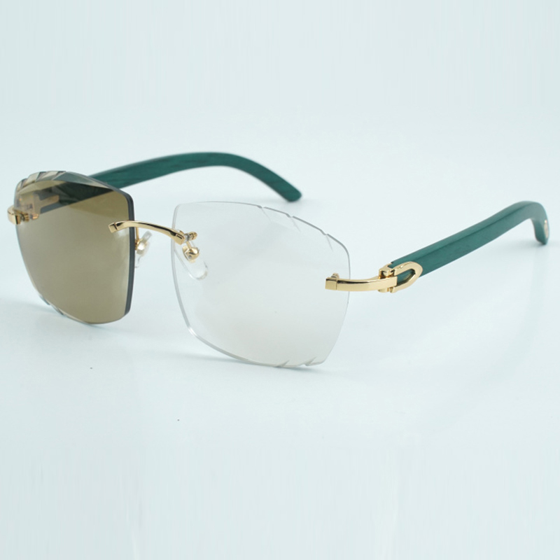 Direct sales newest high-end Photochromic(brown or grey) cutting lens sunglasses 4189706-A green natural wooden sticks, size: 60-18-135 mm