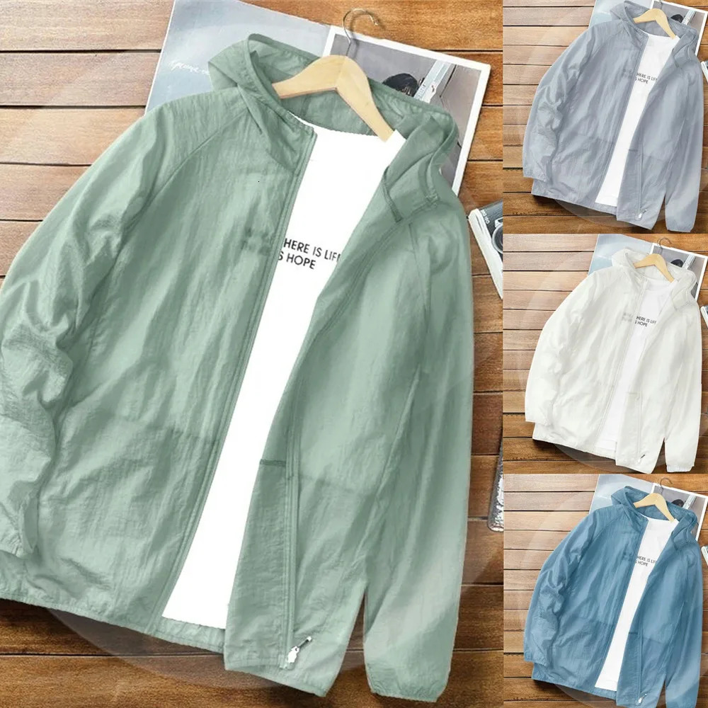 Mens Ice Silk Clothing Summer Sun Protection UltraThin Hooded Jacket Beach Topcoat Outdoor Waterproof Cool QuickDrying Coat 240321
