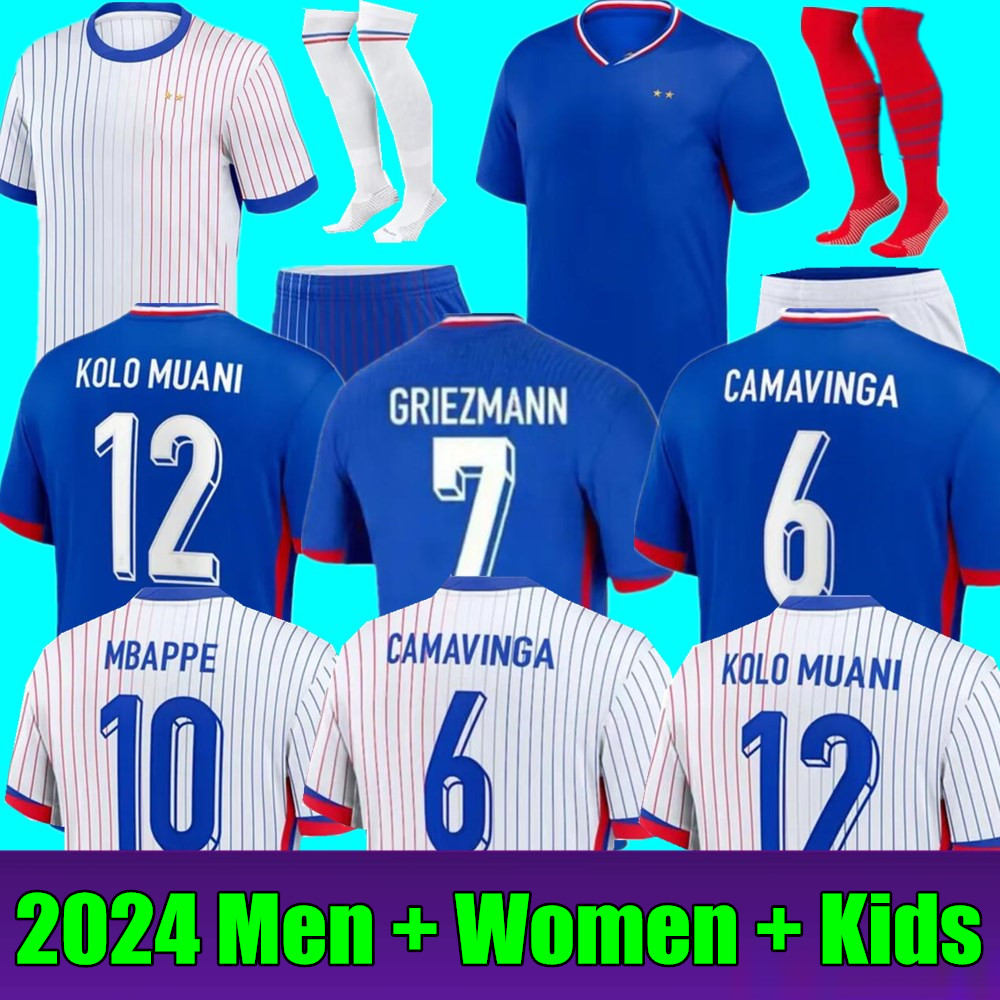 2024 French home away jersey MBAPPE soccer jerseys DEMBELE SALIBA KANTE Maillot de foot equipe Maillots France GRIEZMANN BENZEMA Men kids kit football shirt 