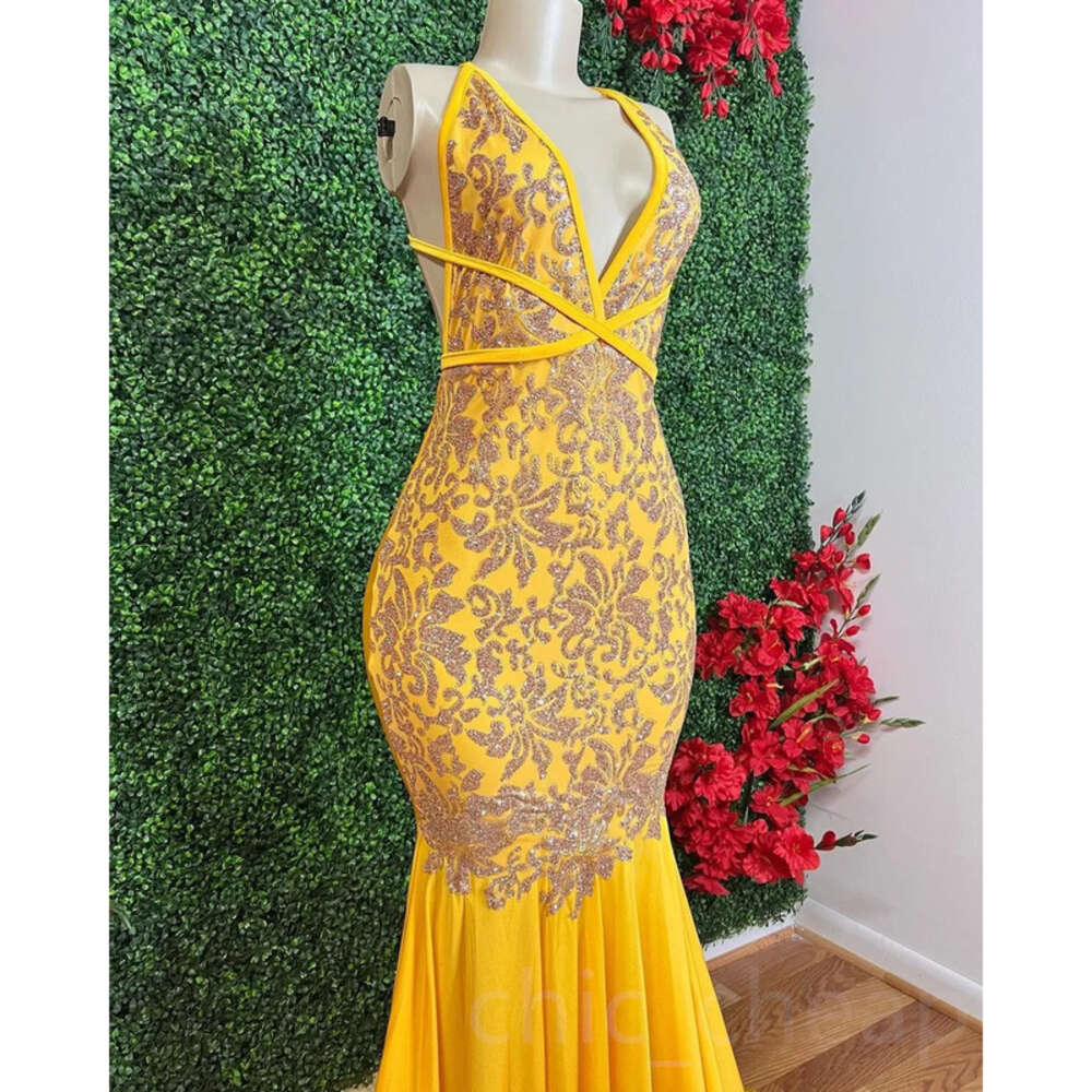 2025 Yellow Arabic Mermaid Prom Dresses Lace Backless Sexy Evening Formal Party Second Reception Birthday Engagement Bridesmaid Gowns Dress ZJ