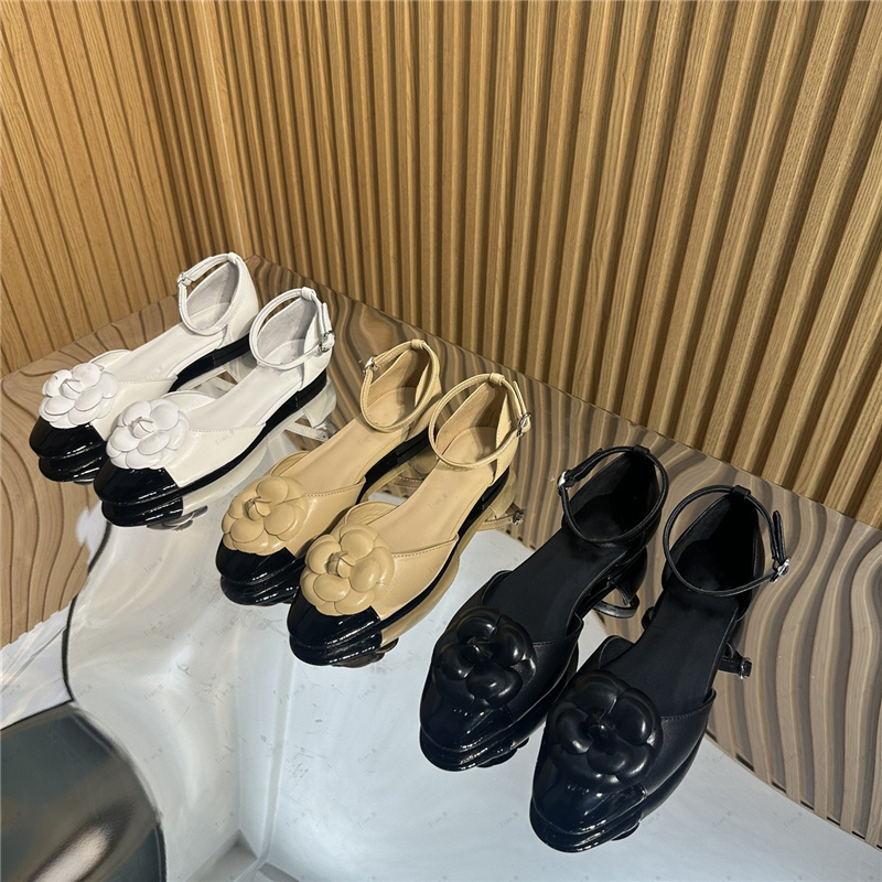 2024 Summer flat pumps Sandals Slippers flower slingback TOP quality metal buckle famous brand Genuine Leather Women Solid Color Ladies flat Outd-image-954994074